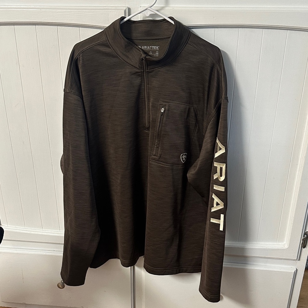Ariat Dark Brown Quarter-Zip Top with Sleeve Logo